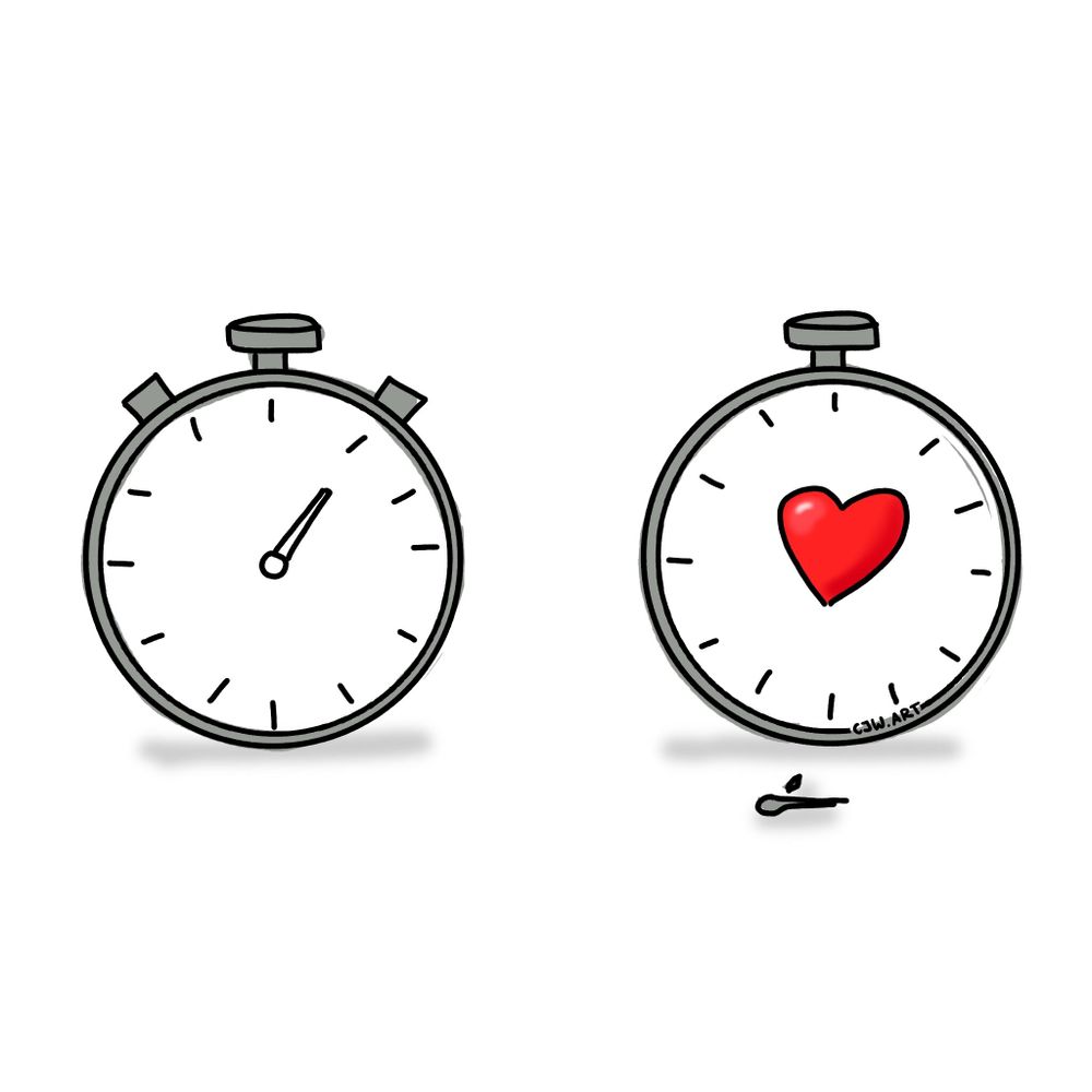 two clocks, one show the passing of time (chronos time) one showing a heart representing quality time (Kairos time).