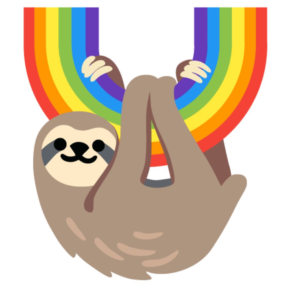 Sloth hanging from a rainbow