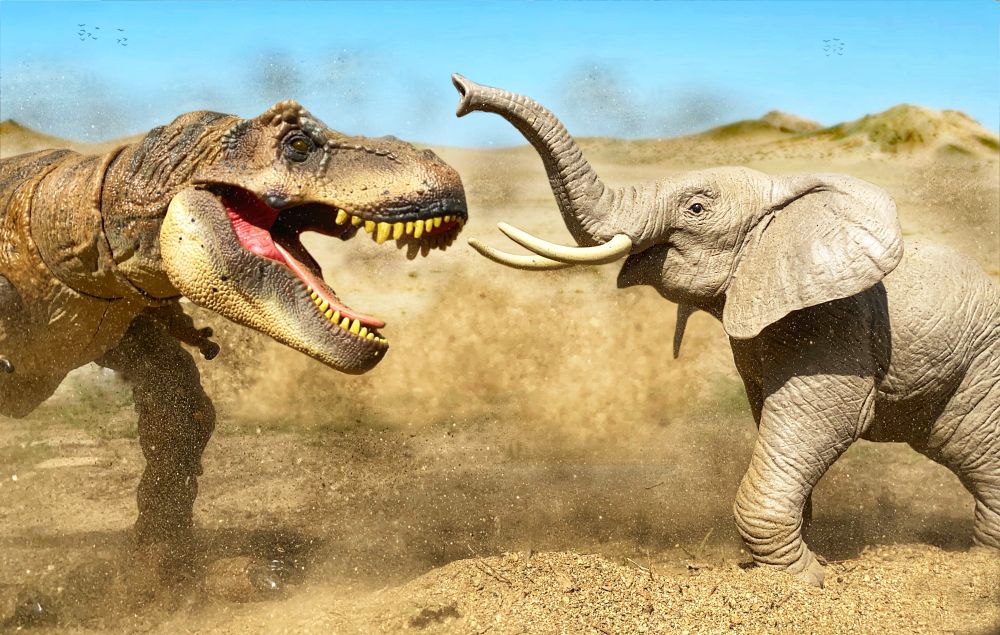 T.rex fighting an elephant.