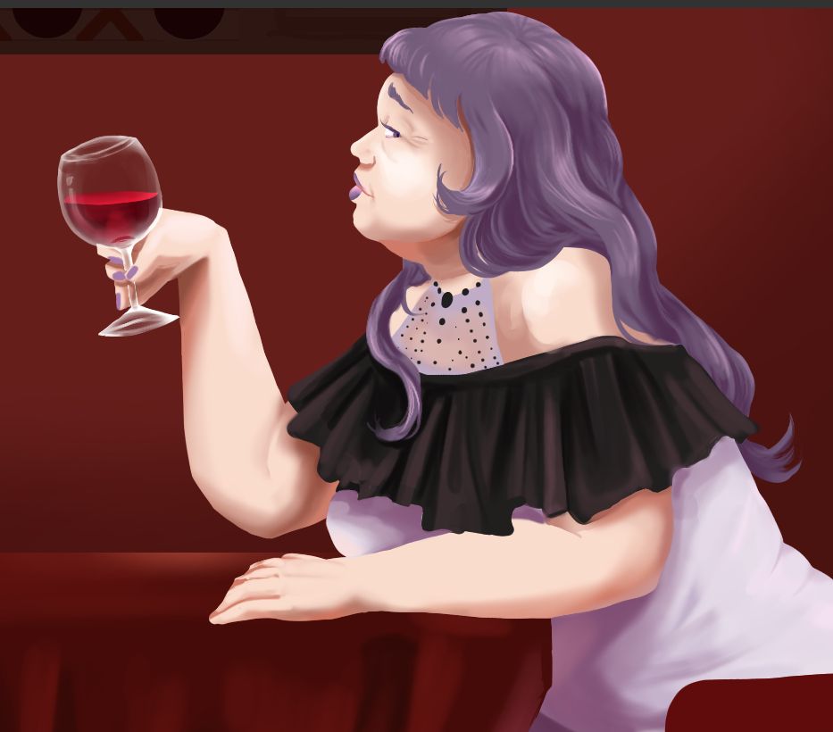 lineless art of umami from tasteloid holding a wineglass and looking off to the side