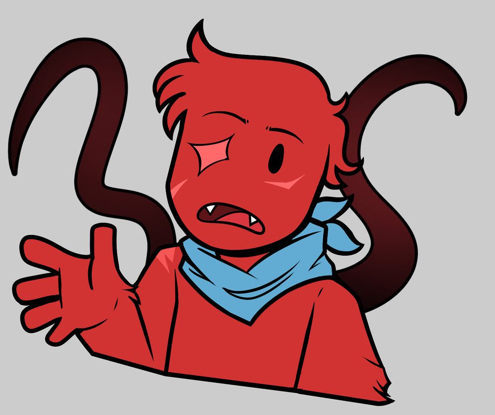 A drawing of CoolKid from Roblox Forsaken0 talking. He's wearing a blue bandana around his neck and has tentacles coming out from his back. He has several scars across his face and one on his shoulder.