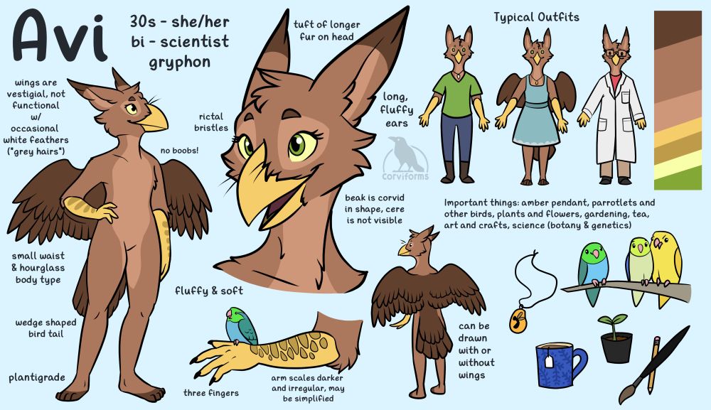 reference sheet for a brown anthro gryphon 