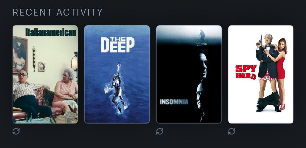 Last four watched Letterboxd:
Italianamerican 1974
S
The Deep 1977
8
Insomnia 2002
3
Spy Hard 1996