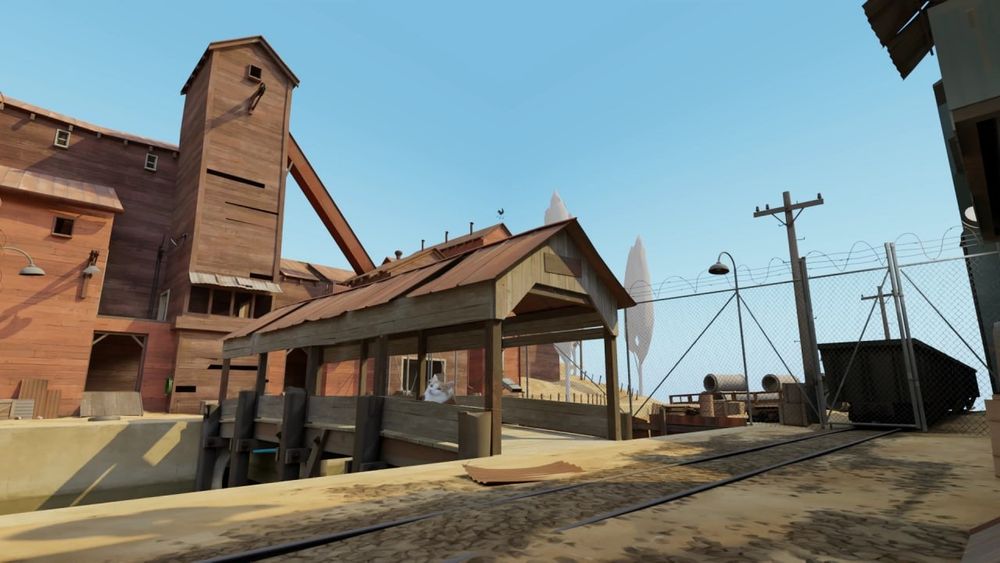 White and orange cat on the bridge of 2Fort from Team Fortress 2 