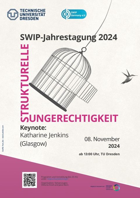 Plakat der SWIP Jahrestagung 2024 zum Thema strukturelle Ungerechtigkeit an der TU Dresden 