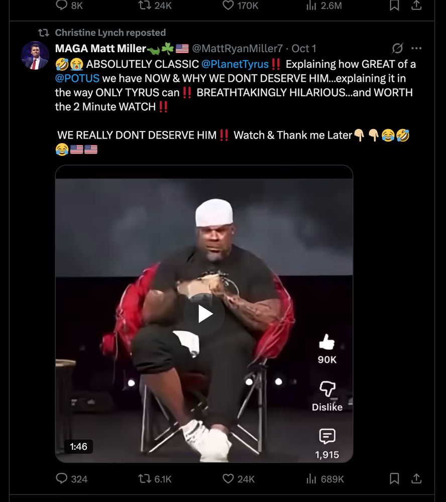 Christine Lynch reposting tweet about how great Trump is