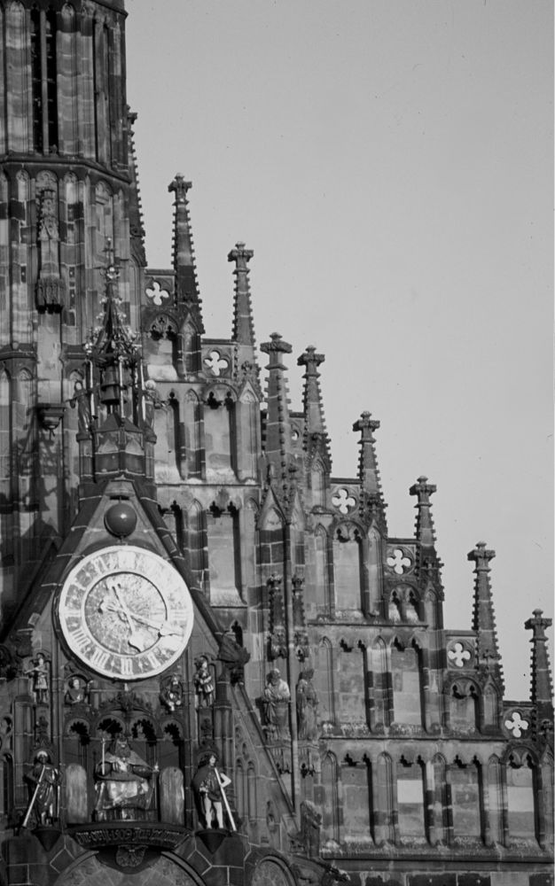 The clock tower and Church of Our Lady, Nuremberg, Germany. Finished in 1355.