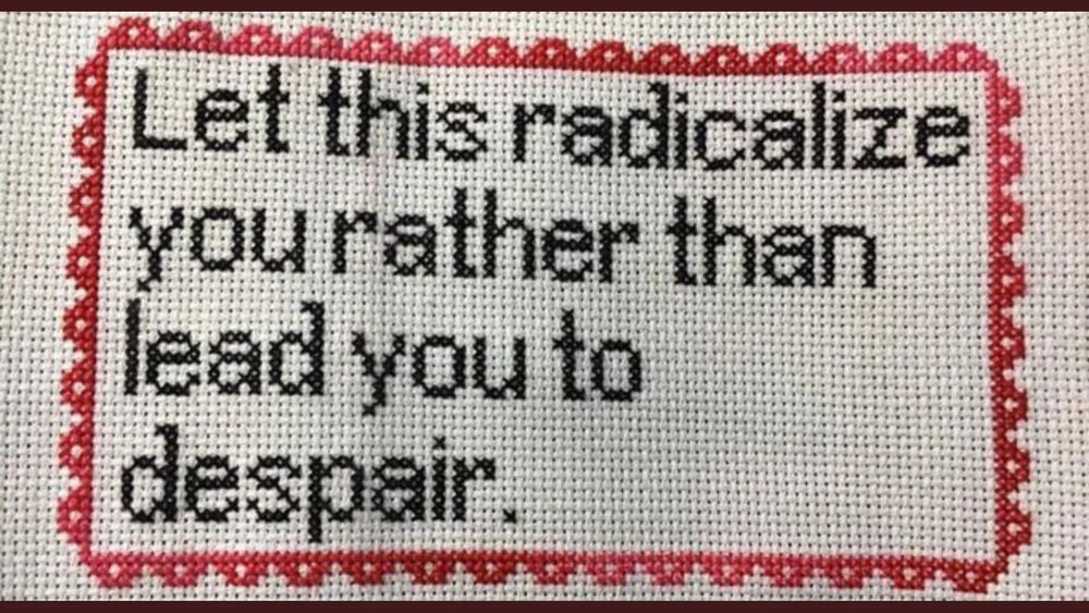 Cross stitch of the phrase 