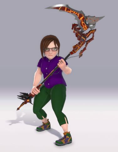 Heather, a genderbend of Heath, wielding a cool ass scythe