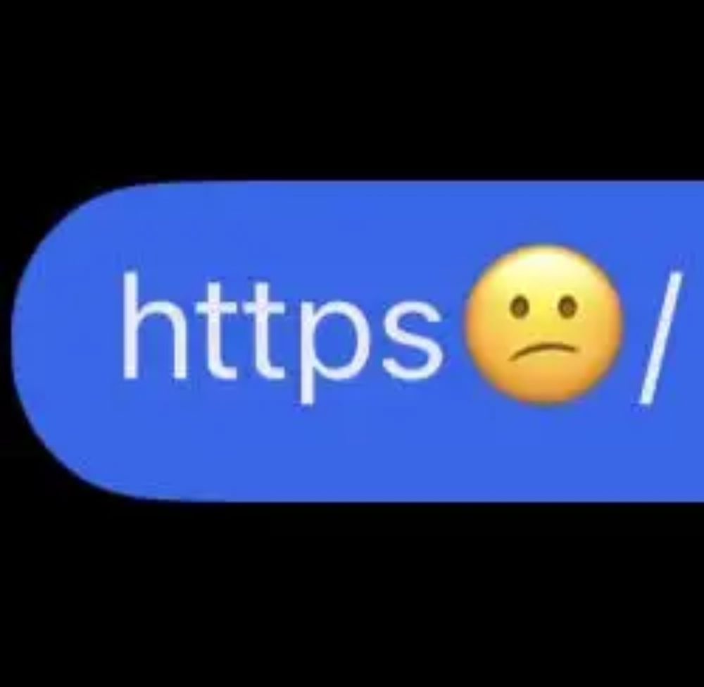 Screenshot of a sent message in a messaging app, where the "colon slash" of the initial part of an URL were converted into a frown emoji, breaking the link.
