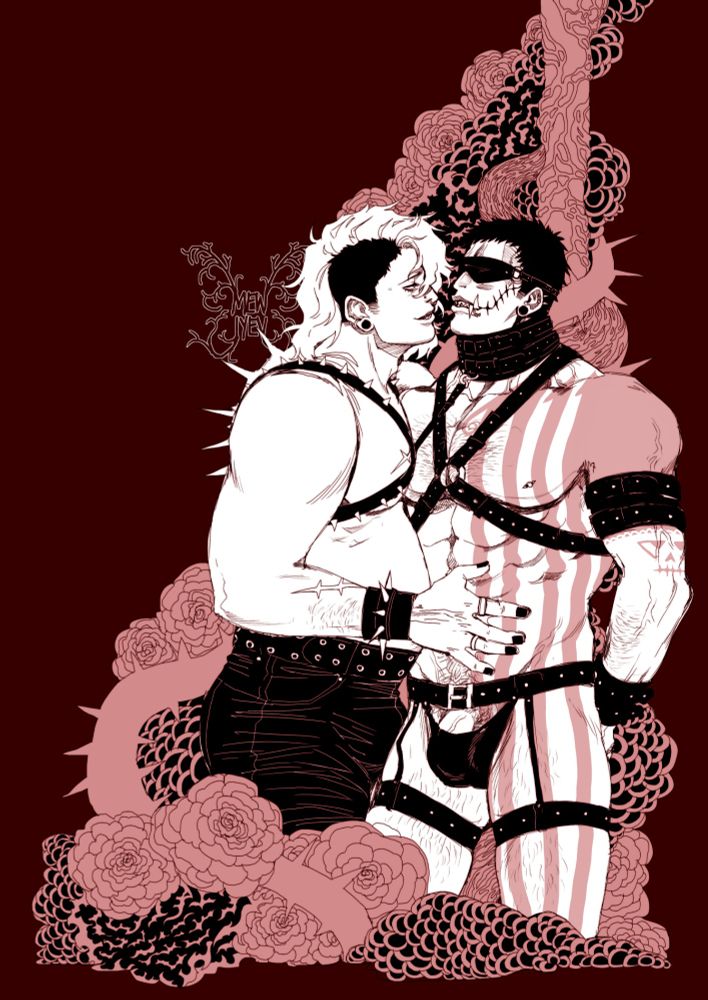 Flat colored artwork of Katakuri in restraints as Maren presses himself against him
