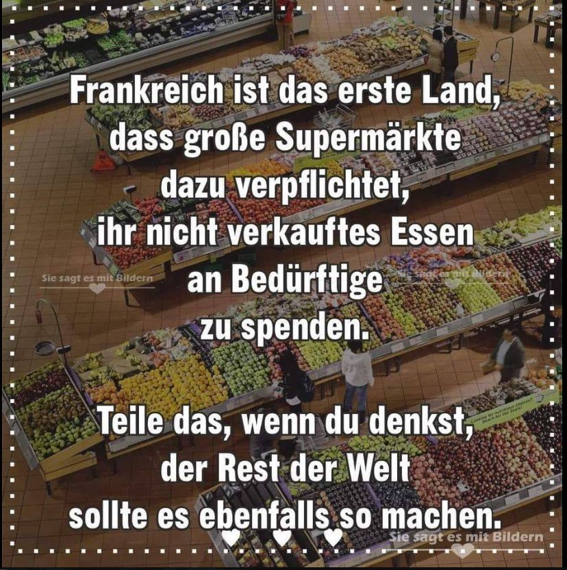 in Frankreich müssen Supermärkte nicht verkaufte Lebensmittel spenden 