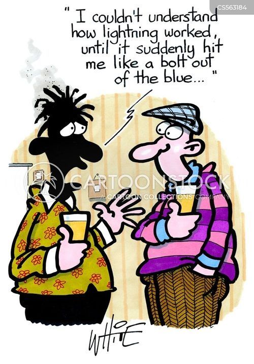 Cartoon about lightning streak on a person.