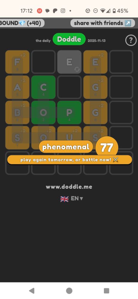 Doddle board for today 