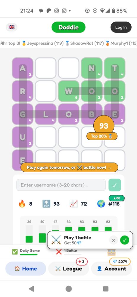 Doddle board for today 