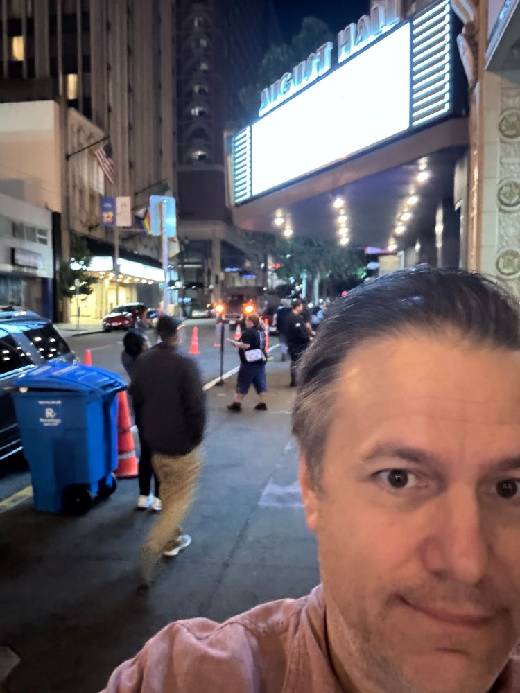 Selfie in front of August Hall