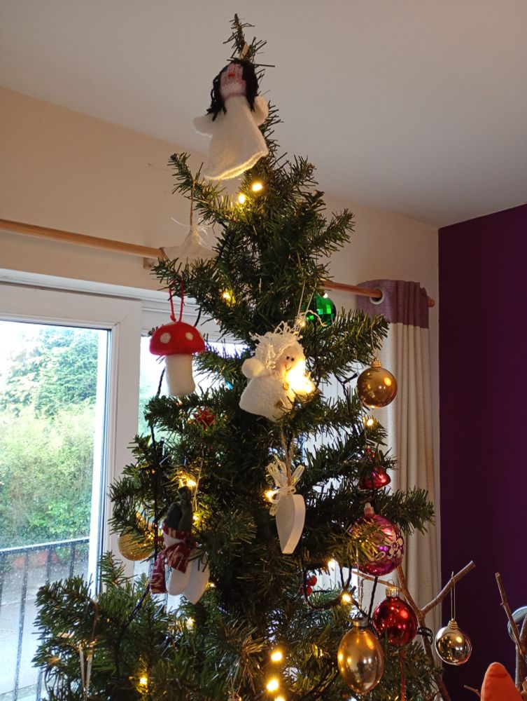 christmas tree with angel and mushroom
