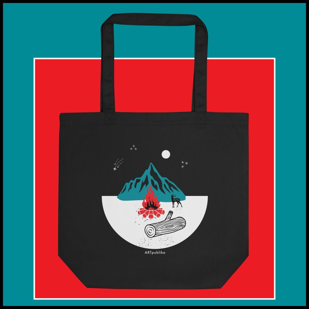 Winter Wonderland Tote Bag from The ARTpublika Shop featuring peaceful arctic nature scene on branded background | Design by Liz Publika 