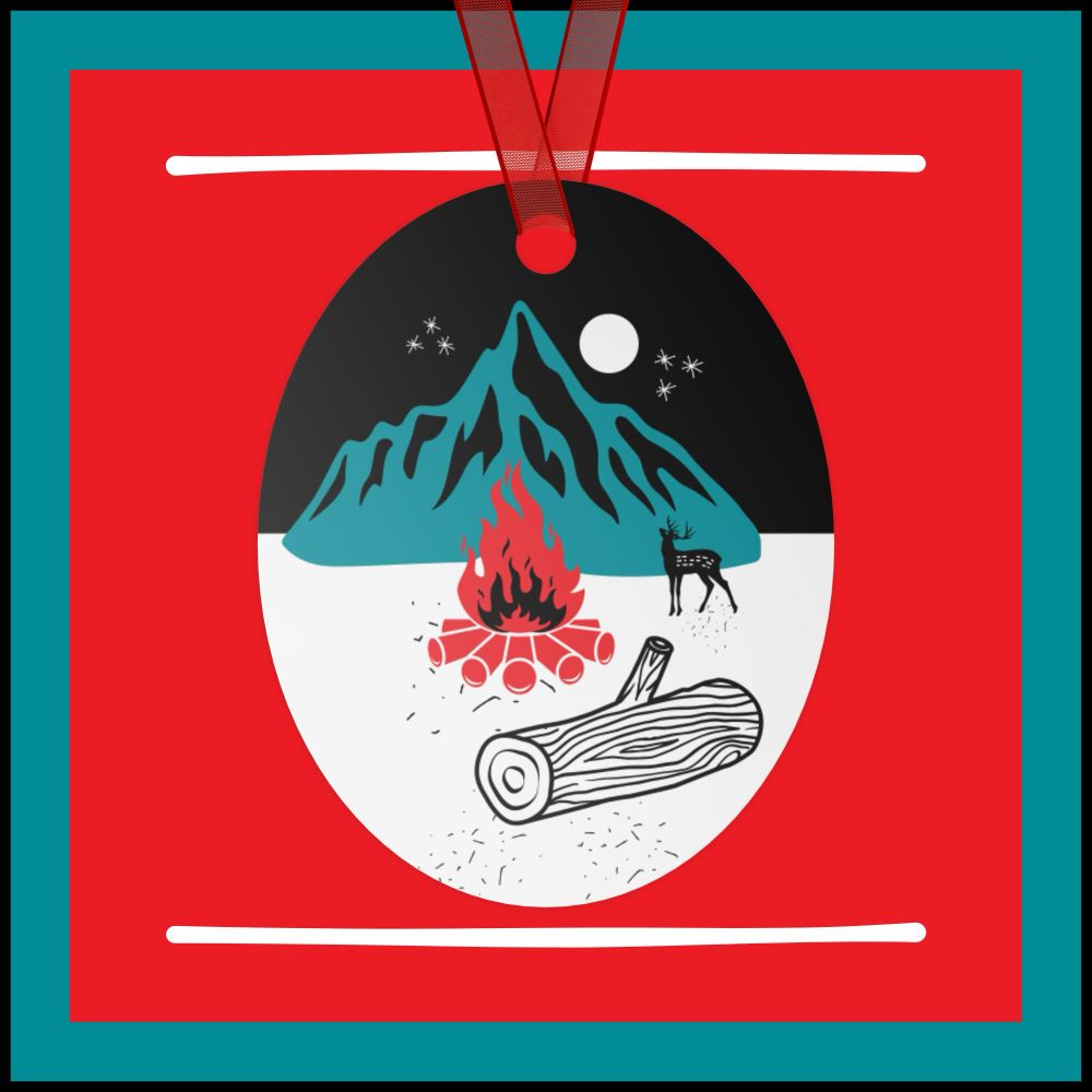 Nature side of the Winter Wonderland Metal Ornament from The ARTpublika Shop on branded background | Design by Liz Publika 