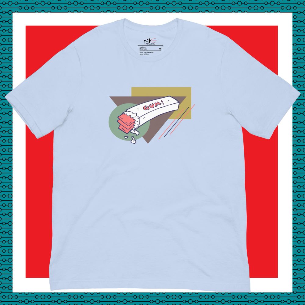 Totally Rad Gum T-shirt from The ARTpublika Shop on branded background | Design by Liz Publika 