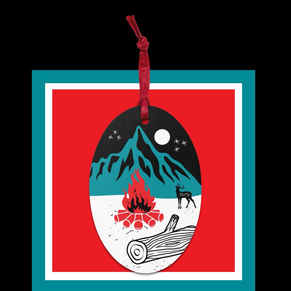 Nature Scene on the Winter Wonderland Wooden Ornament from The ARTpublika Shop on branded background | Design by Liz Publika 