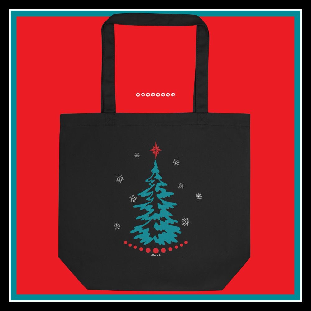 Holiday Evergreens Tote Bag from The ARTpublika Shop featuring minimalist evergreen on branded background | Design by Liz Publika 