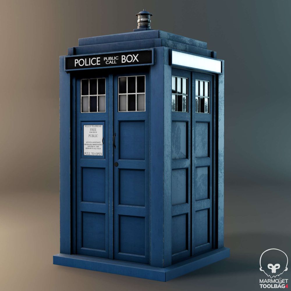 A render of a Tardis from Doctor Who. Modeled in Maya, textured in Substance Painter, rendered in Marmoset.