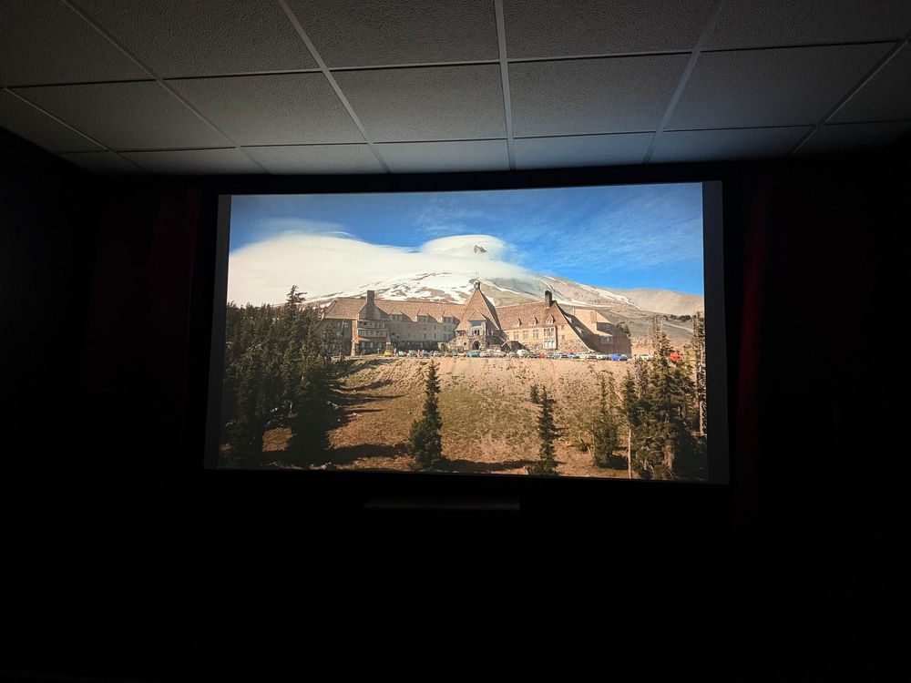 A projection of a shot from the film the shining of the overlook hotel