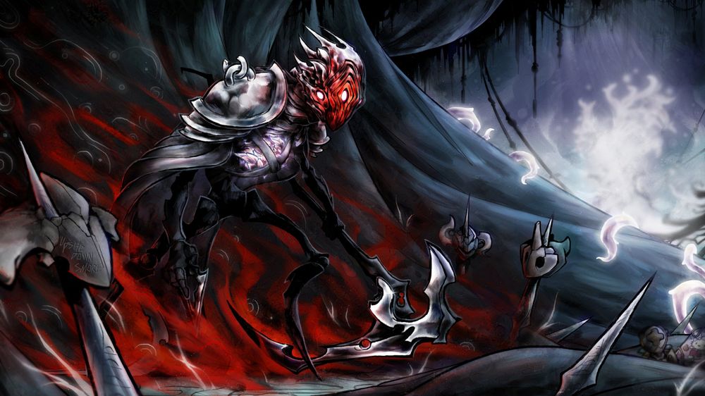 "Hollowframe - Stalker", January 2025

Illustration of Stalker from Warframe in the styles and themes of Hollow Knight.

For his design, I was inspired by the Pure Vessel and Pale King from Hollow Knight while making references to the Jade Shadows quest in Warframe.