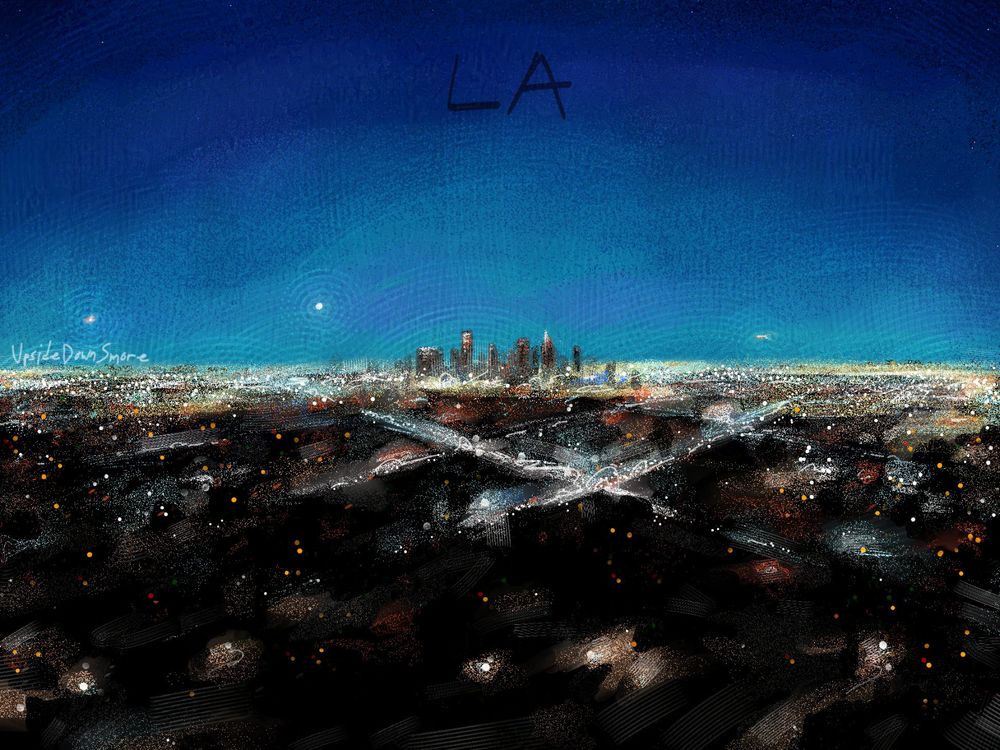 LA, December 2025

Stylized Procreate doodle of a nighttime view of Los Angeles from the Griffith Observatory.