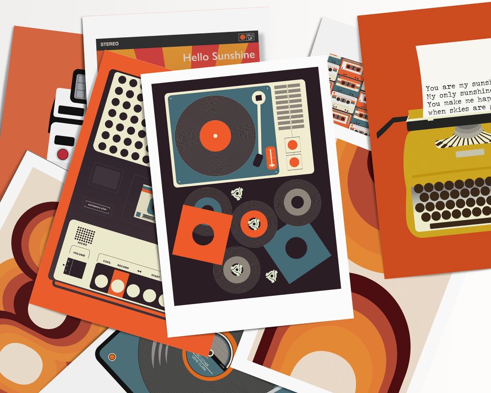 A pile of colourful illustrations. 