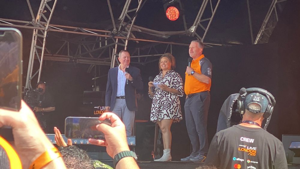 Martin Brundle & Zak Brown at Q&A moderated by Pandora.