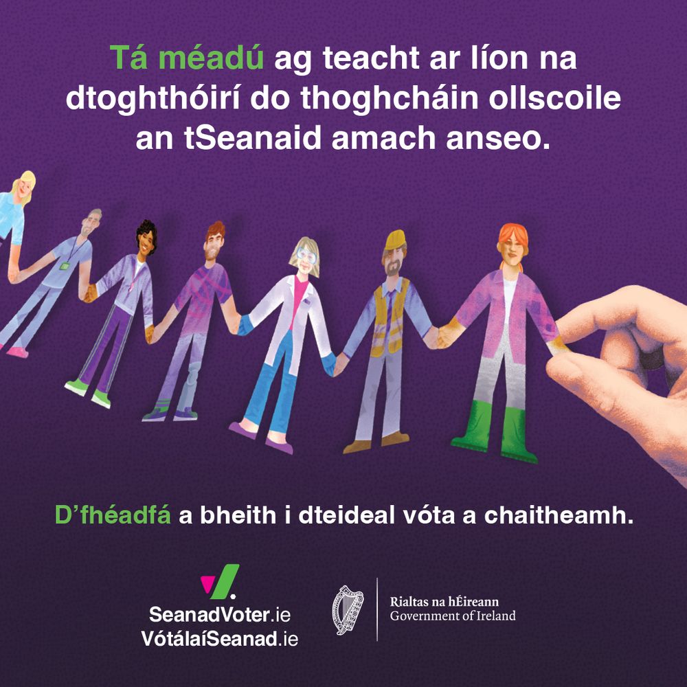Graphic depicting that the electorate for future Seanad university elections is expanding. You could be eligible to vote, through Irish. 