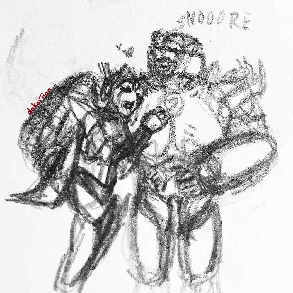 pursuit and megatron napping together
megatron has an arm around pursuit, the other resting on her torso 
pursuit is pressed up to megatron, a hand resting on her chest
they both look content, with megatron snoring