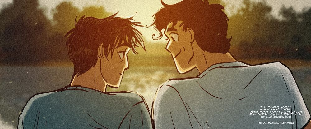 Bruce and Clark smile at each other as the sunsets over a swimming hole.