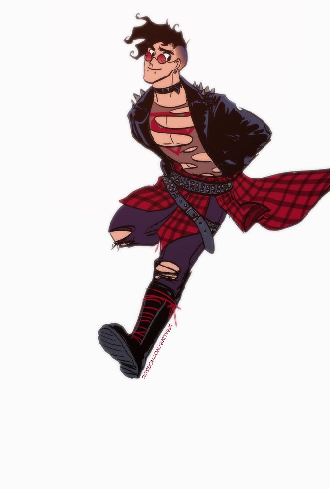 Superboy in a 90's grunge outfit