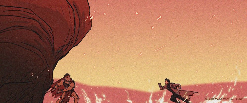 Clark drops the boulder as Bruce bolts towards him...