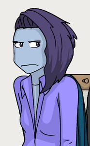 Image of Iris from the 16May2024 comic strip of Questionable Content, by Jeph Jacques, showing her new hair style. (probably temp since it resulted from a random comment at a house party) I like it though.