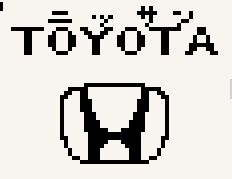 a pixel art mural of the honda logo, with the toyota lettermark, with furigana spelling out nissan.