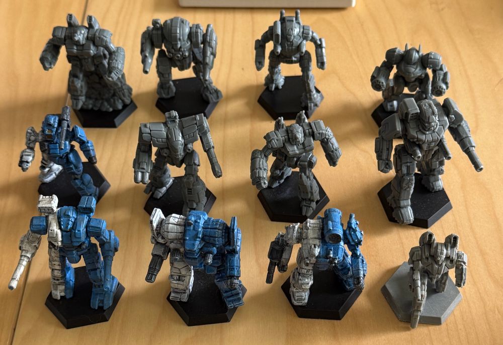 A company of mechs (3 lances of 4 mechs per lance) that will be painted in the colors of the Lyran Guards.

Force Composition going from back to forward:

Heavy Striker/Cavalry or Ranger Lance
FLS-8K
CRD-2R (Represented by a jumping Crusader even though the CRD-2R has no jump jets)
OSR-2C
CRS-6B (Cosplayed by a Clan Crossbow Omni-mech)

Battle Lance (a very basic battle lance… lol)
CRD-2R
GLT-3N 
BNC-3E
SHD-2H

Command Lance
PHX-1
WHM-6R
TDR-5S (Company Commander’s Mech)
AWS-8Q