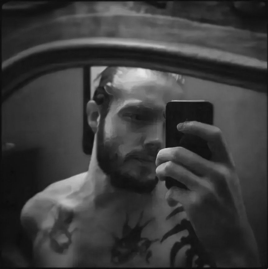 A handsome face in black and white. 