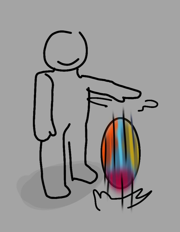 I could just say "He's facing person which is why the orange and yellow are swapped" to look cool, but it was because I flipped the canvas over. You can picture his goofy face as he's being bounced