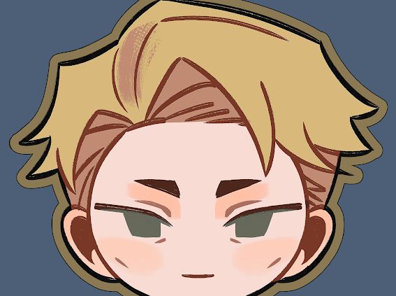 Headshot of a chibi version of Nanami Kento smiling softly. 