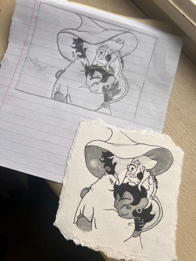 siff and bonnie hugging after their first training session together! with a smudge on siff's arm!! bc i'm an idiot who smudges things!!!