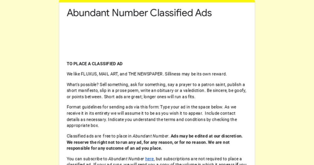 Abundant Number Classified Ads