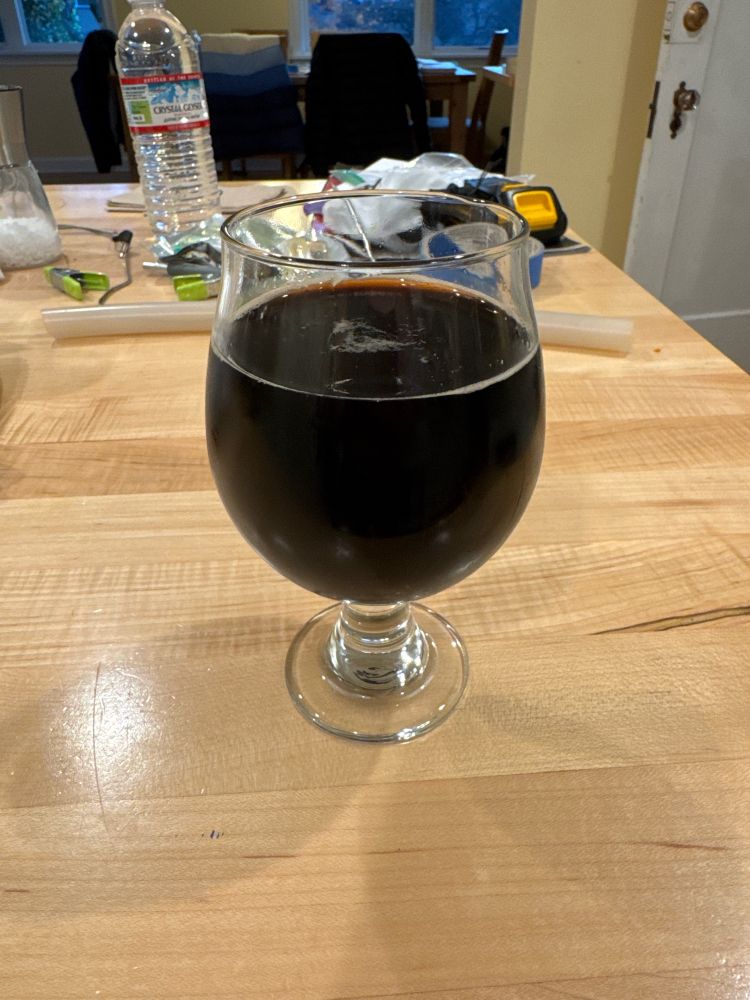 Here’s a sample of the Schwarzbier we just brewed. A little under carbonated still. 