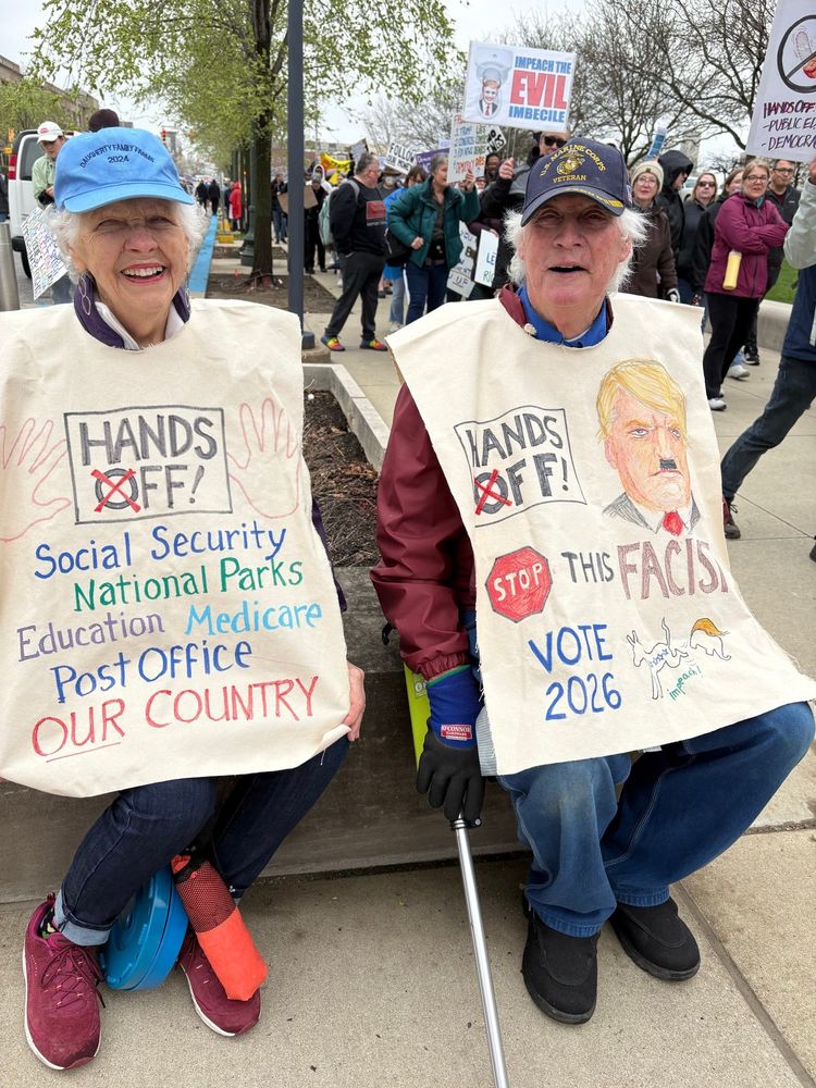 Hands off!
Social security 
National parks 
Education 
Medicare
Post office 
Our country 

Hands off!
Stop this facist
Vote democrat 2026 
Impeach 