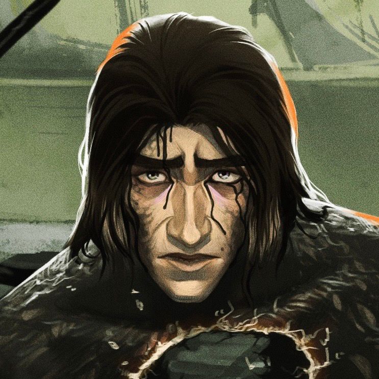 A cropped image of Viktor’s face, painted digitally in a Death Stranding setting. 