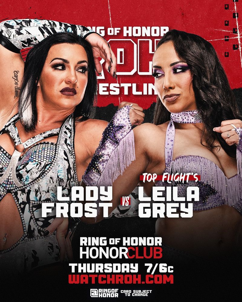 #WomensWrestling on ROH this week

#LadyFrost vs #LeilaGrey