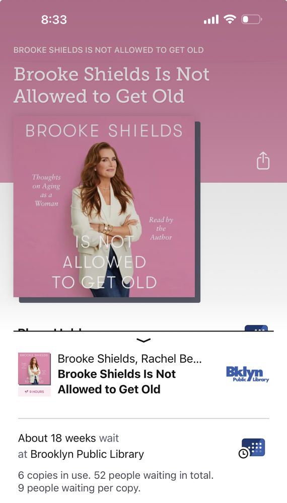 18 week queue at Brooklyn Public Library for the newly released book